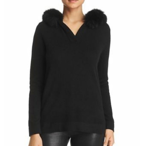 Bloomingdale's Sweaters - C BLOOMINGDALES BLACK CASHMERE FOX FUR HOODED SWEATER
